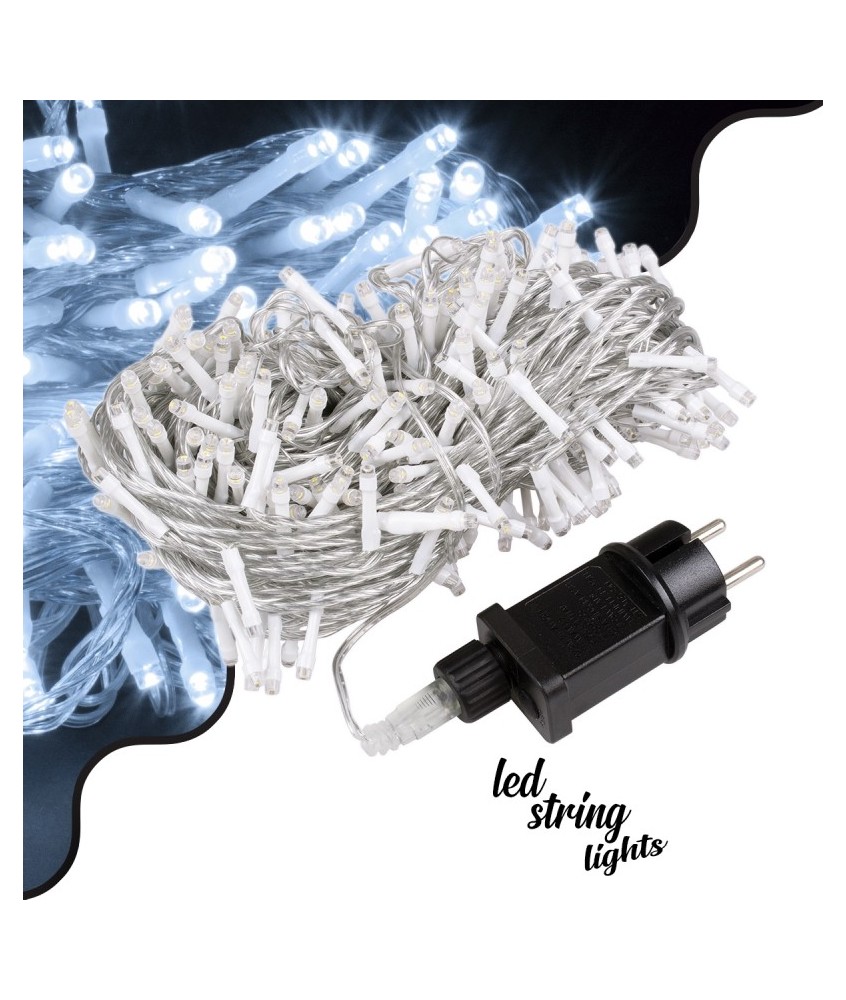 85840 Διακοσμητική Γιρλάντα 33 Μέτρα με Controller 8 Προγραμμάτων Εναλλαγών Φωτισμού - Επεκτεινόμενη 300 LED 3.6W AC 230V με Διάφανο Καλώδιο & Πρίζα Schuko Αδιάβροχη IP44 Ψυχρό Λευκό 6000K Μ33m